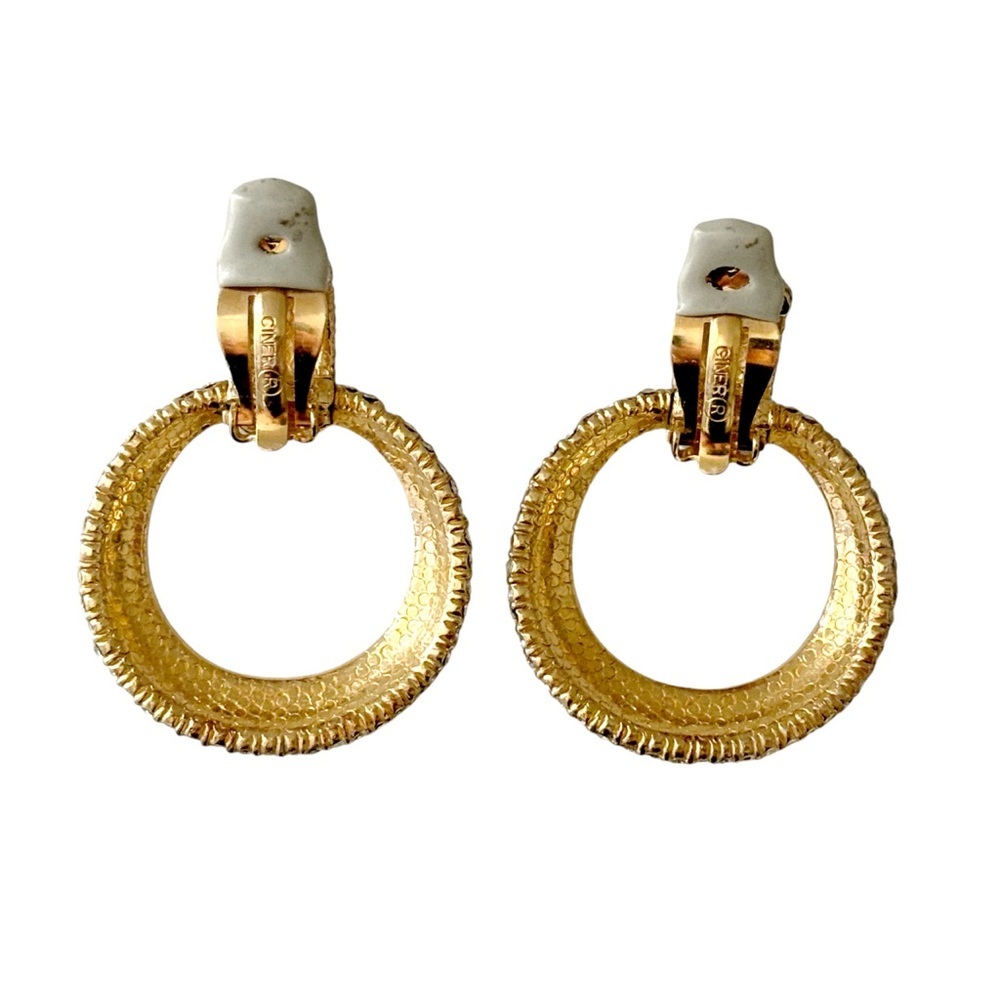 Ciner Vintage Gold Pave Door Knocker Clip Earrings - Picture 2 of 3